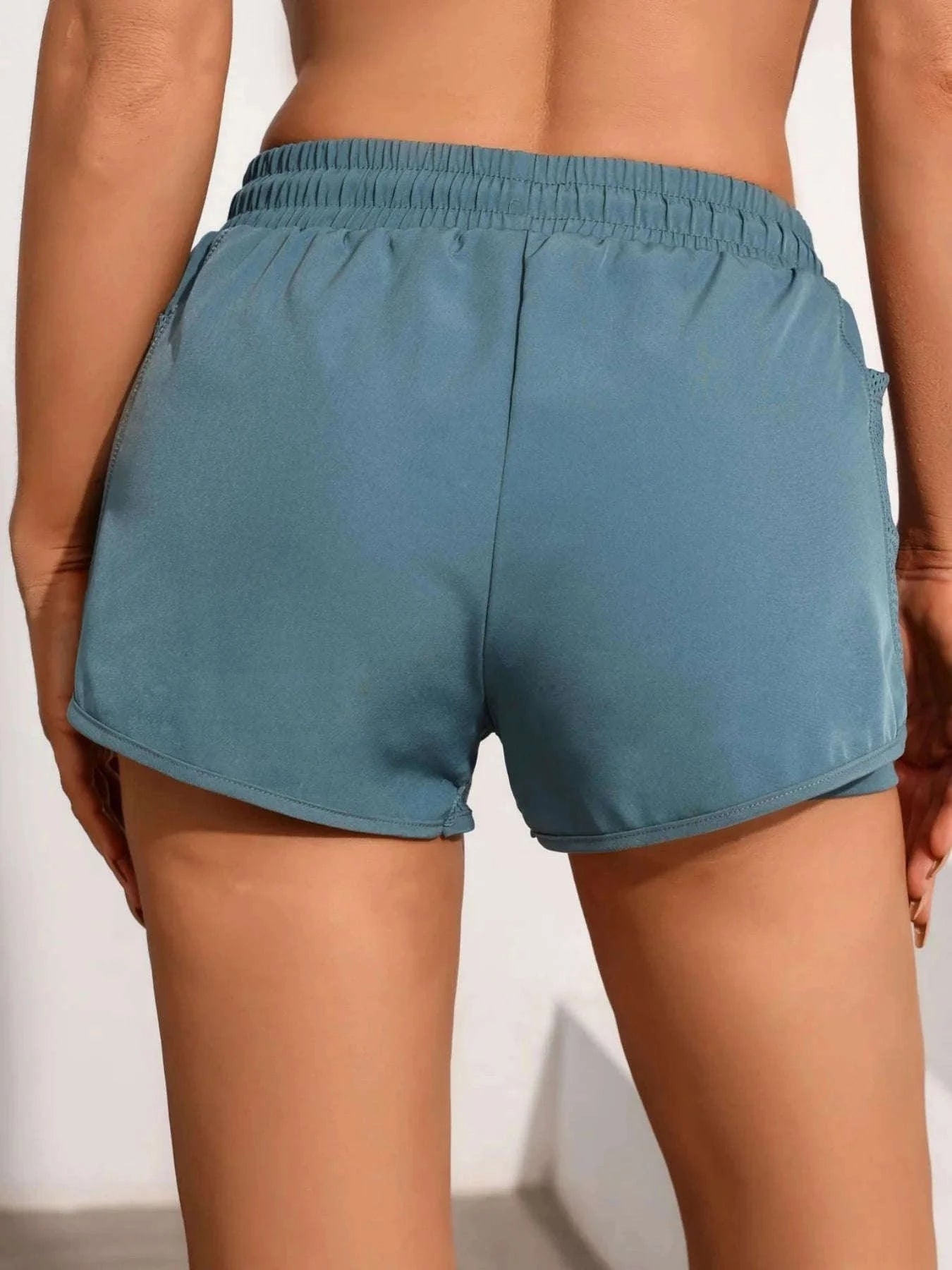 Women’s High-Waist Yoga Shorts with Mesh and Side Pocket-rose red / L