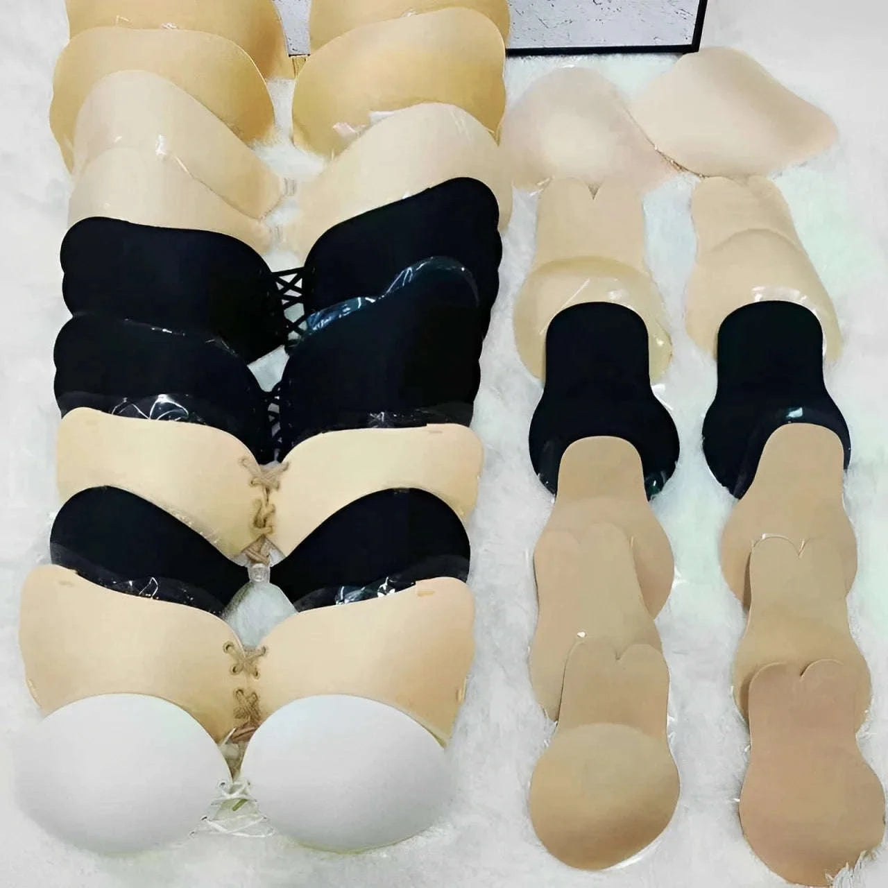 Women's Invisible Strapless Adhesive Push Up Bra-Style 01-Skin / D