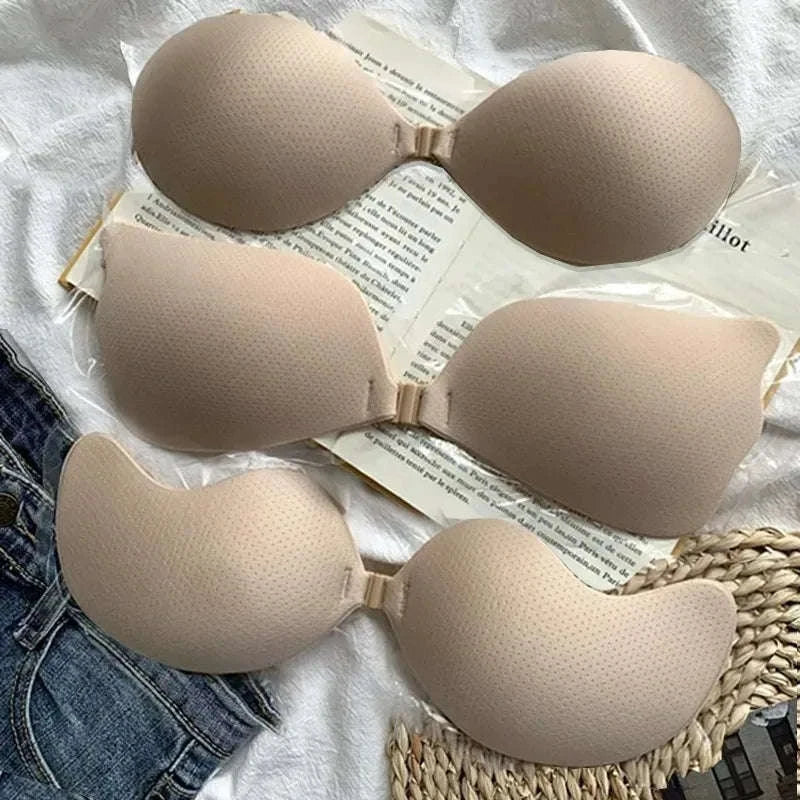Women's Invisible Strapless Adhesive Push Up Bra-Style 01-Skin / D
