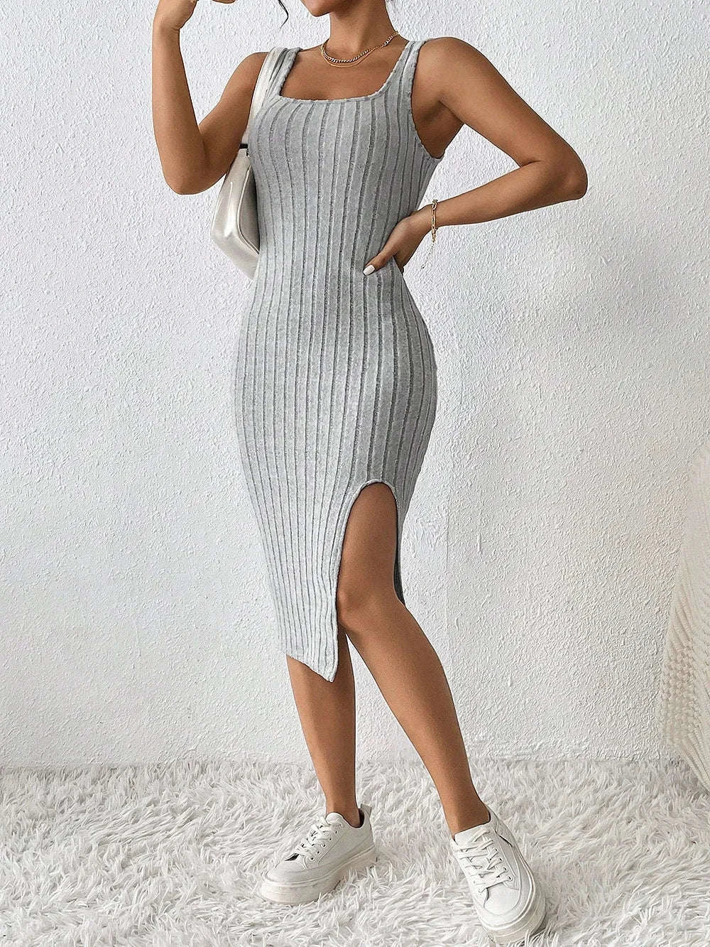 Women’s Knitted Suspender Summer Dress-army green / M