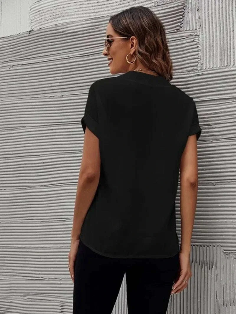 Women's Lightweight V-Neck Chiffon Button-Up Summer Shirt-XXXL / WHITE