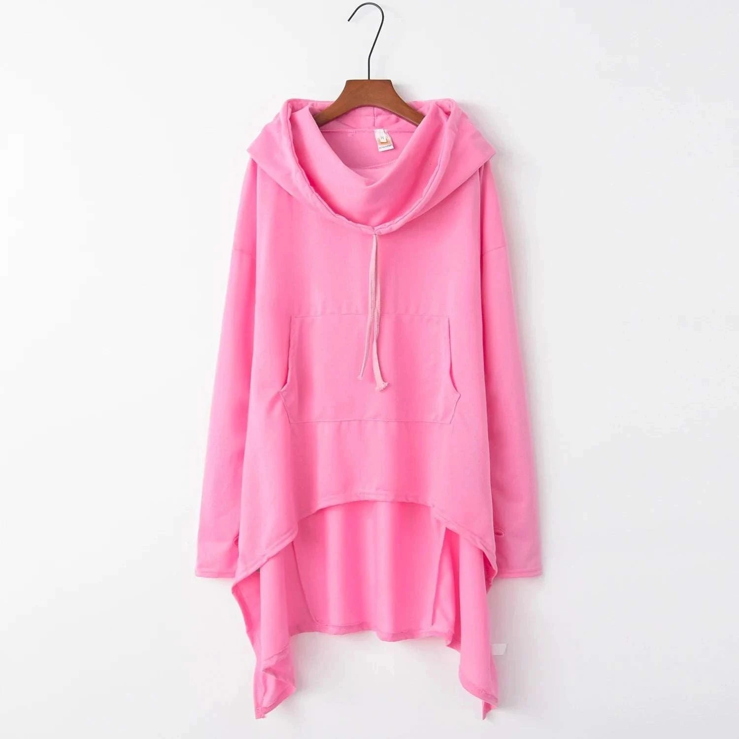 Women's Long Loose Hoodie Dress with Pockets Solid Color-black / XXXL