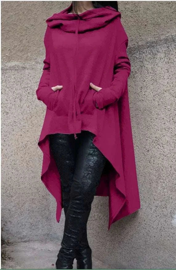 Women's Long Loose Hoodie Dress with Pockets Solid Color-black / XXXL