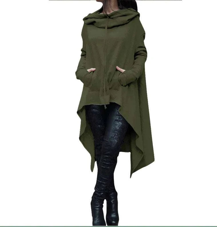 Women's Long Loose Hoodie Dress with Pockets Solid Color-black / XXXL