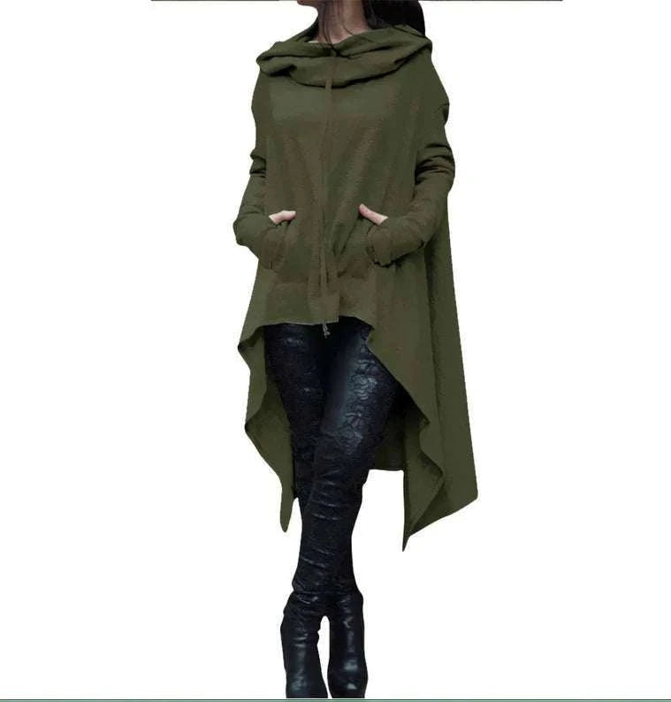 Women's Long Loose Hoodie Dress with Pockets Solid Color-black / XXXL