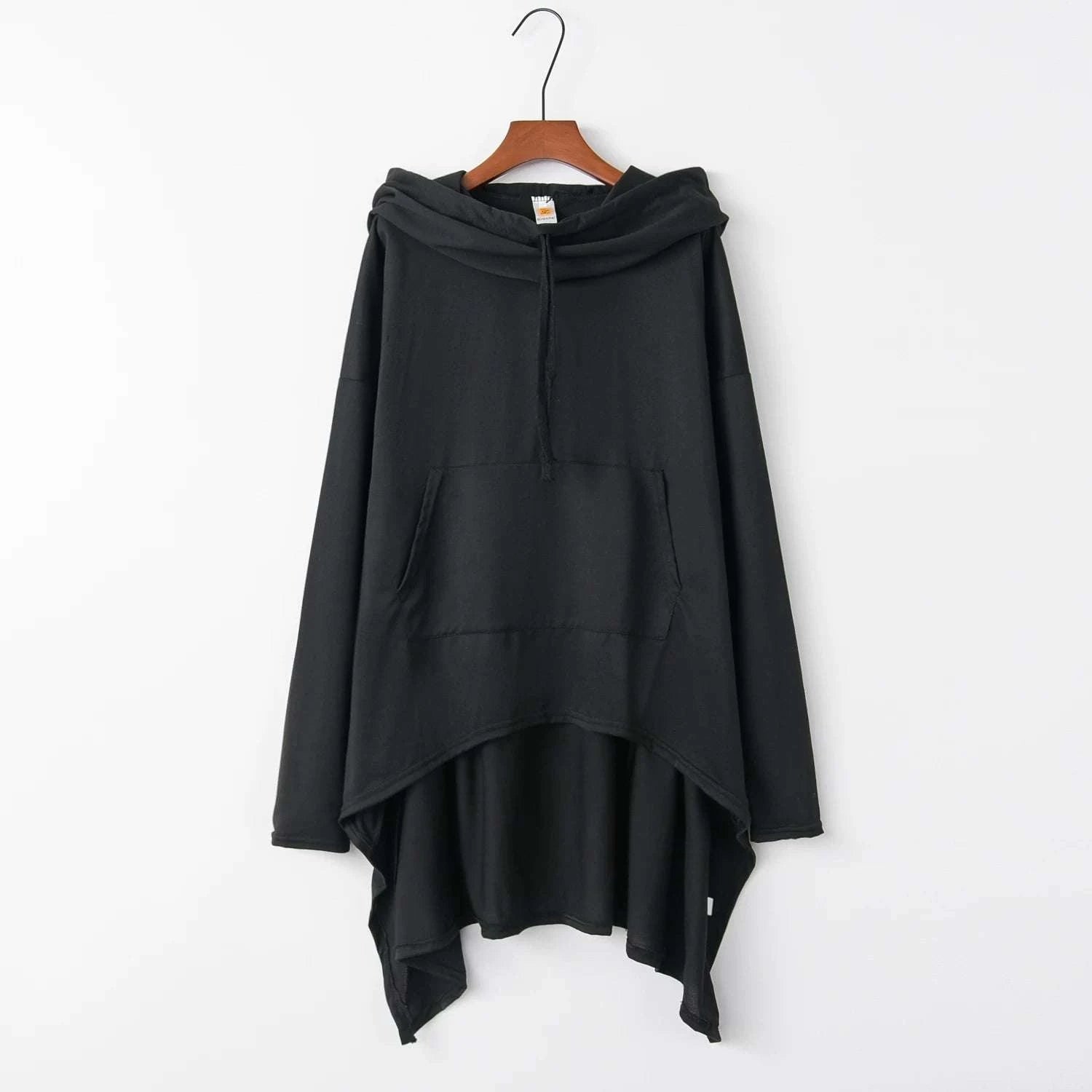 Women's Long Loose Hoodie Dress with Pockets Solid Color-black / XXXL