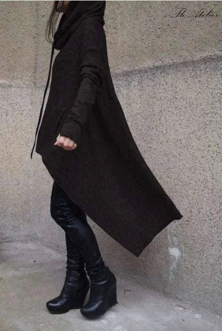 Women's Long Loose Hoodie Dress with Pockets Solid Color-black / XXXL