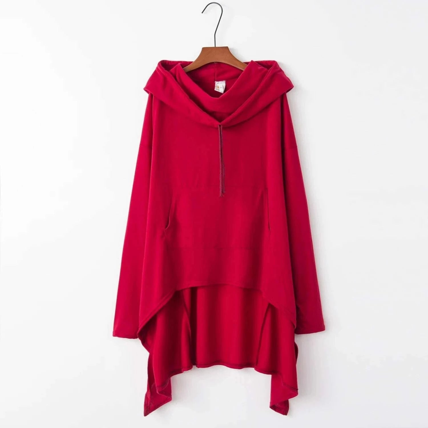 Women's Long Loose Hoodie Dress with Pockets Solid Color-black / XXXL