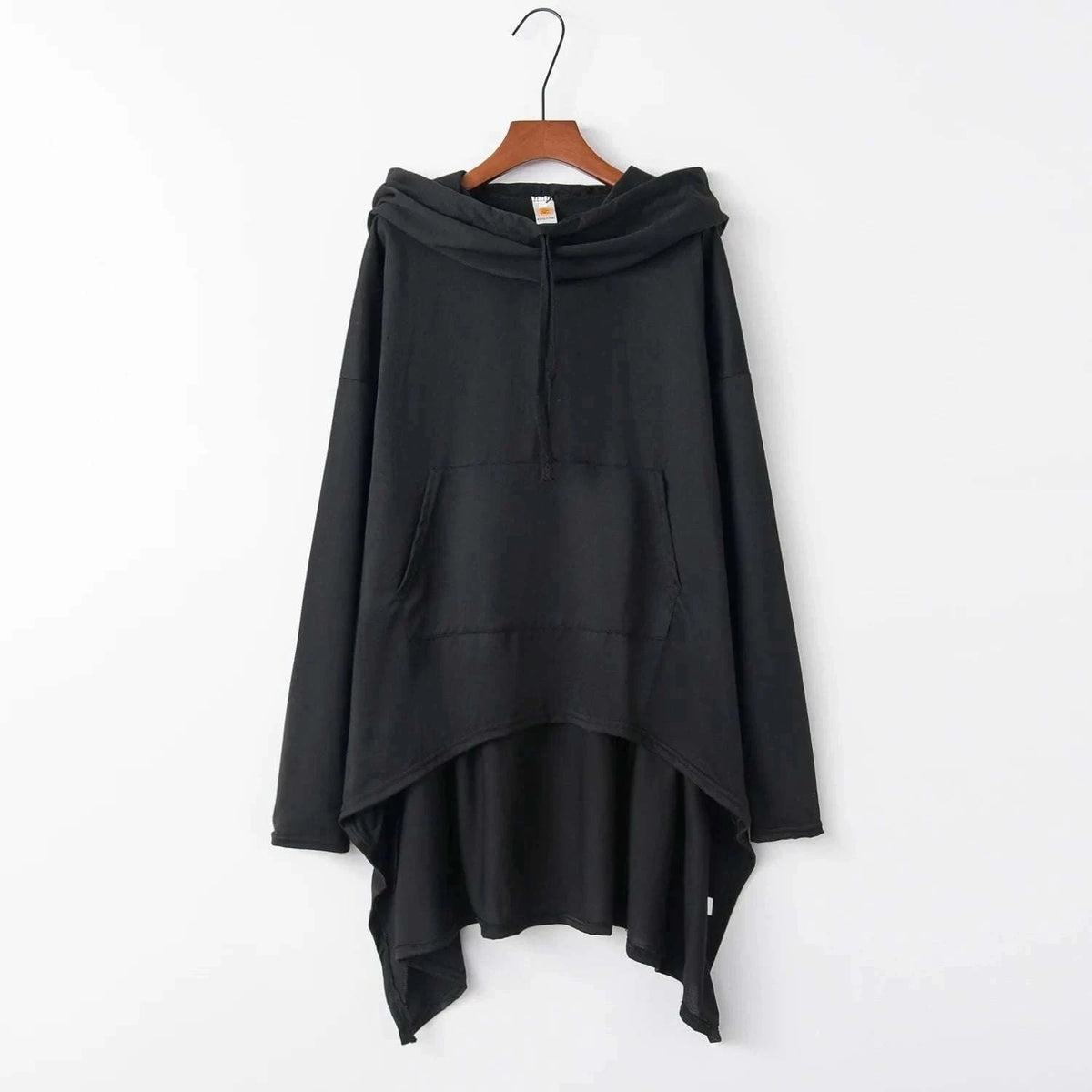 Women's Long Loose Hoodie Dress with Pockets Solid Color-black / XXXL