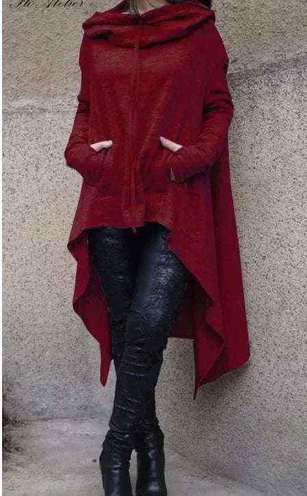 Women's Long Loose Hoodie Dress with Pockets Solid Color-black / XXXL