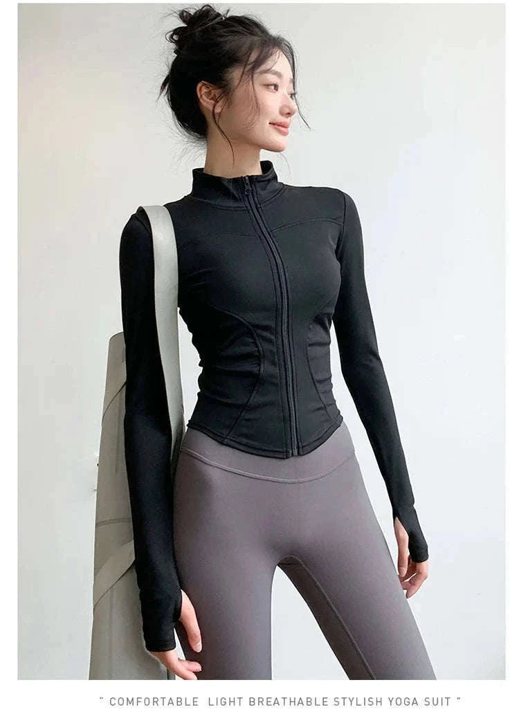 Women's Long Sleeve Sports Jacket for Cold-Weather Training-Khaki / M