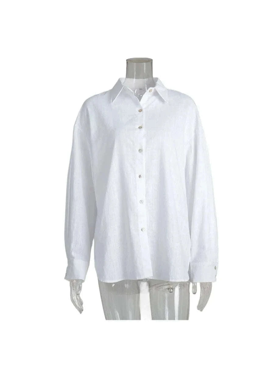Women's Loose Cotton Button-Up Shirt Cardigan for Spring Summer-White / M