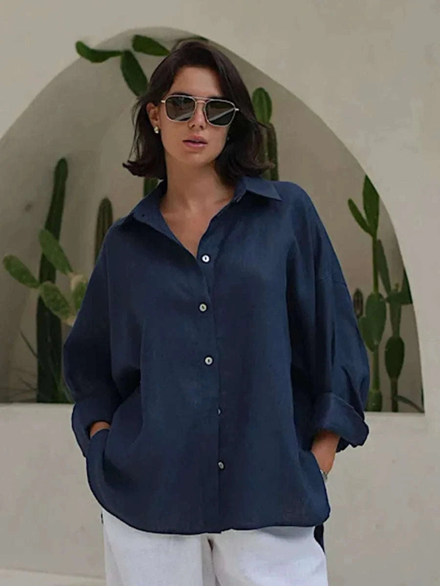 Women's Loose Cotton Button-Up Shirt Cardigan for Spring Summer-White / M
