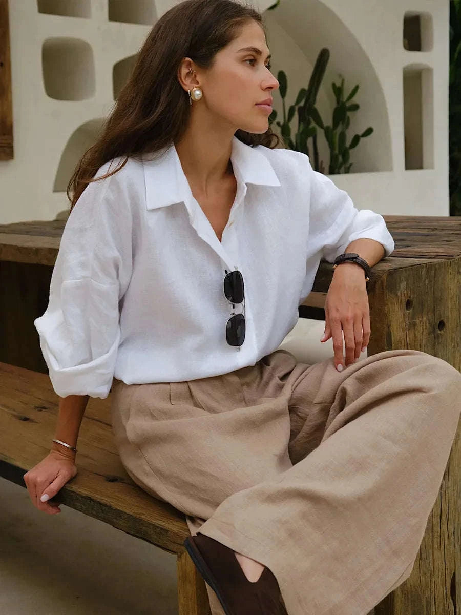 Women's Loose Cotton Button-Up Shirt Cardigan for Spring Summer-White / M