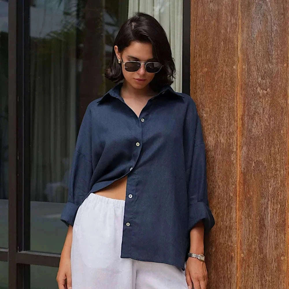 Women's Loose Cotton Button-Up Shirt Cardigan for Spring Summer-White / M