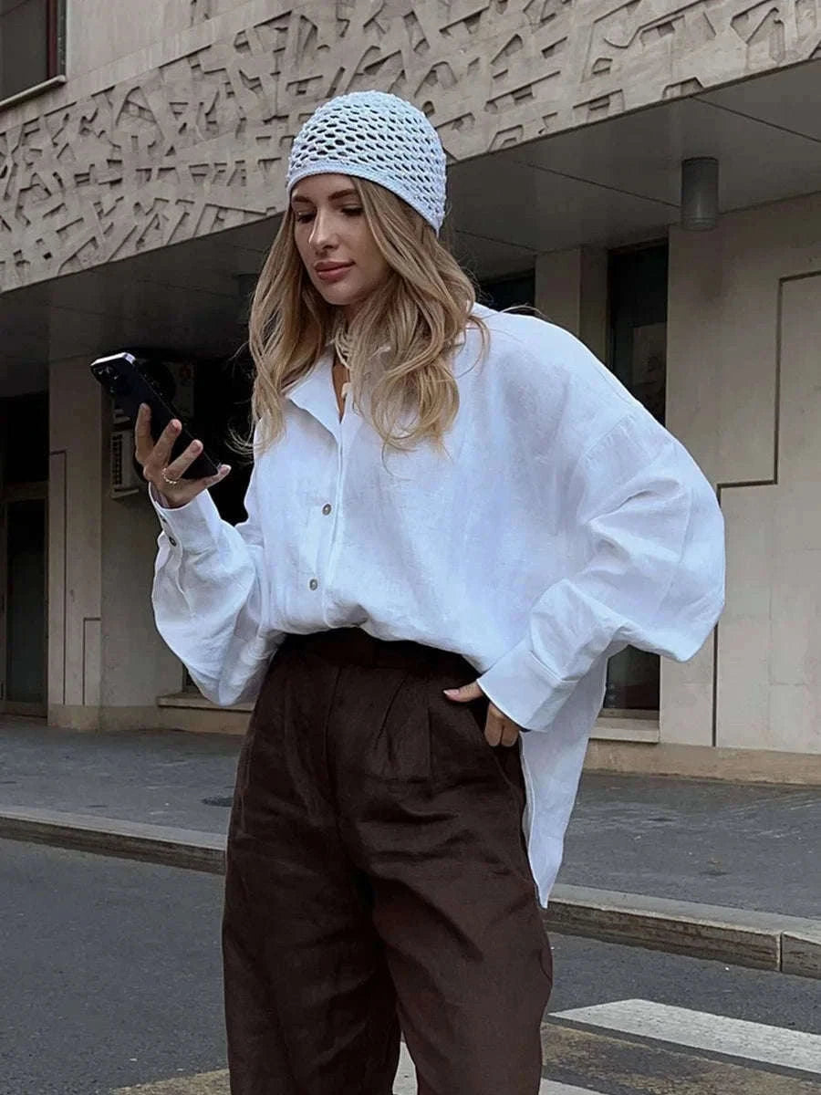 Women's Loose Cotton Button-Up Shirt Cardigan for Spring Summer-White / M