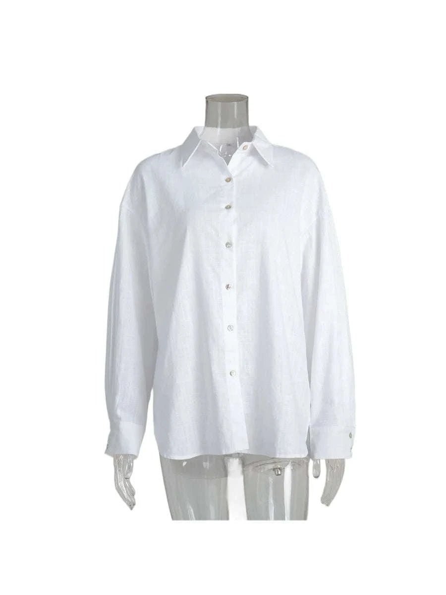 Women's Loose Cotton Button-Up Shirt Cardigan for Spring Summer-White / M