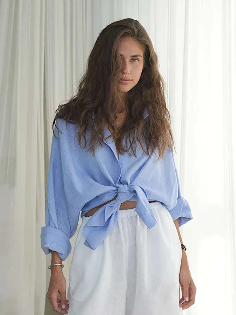 Women's Loose Cotton Button-Up Shirt Cardigan for Spring Summer-White / M