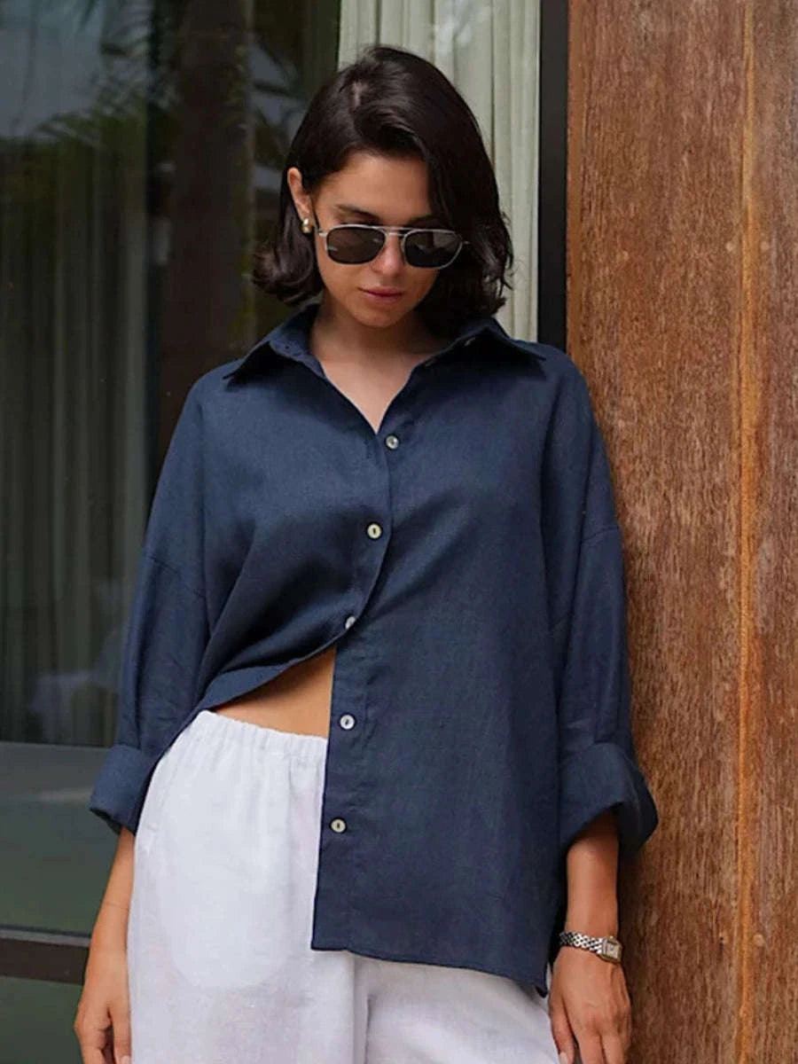 Women's Loose Cotton Button-Up Shirt Cardigan for Spring Summer-White / M