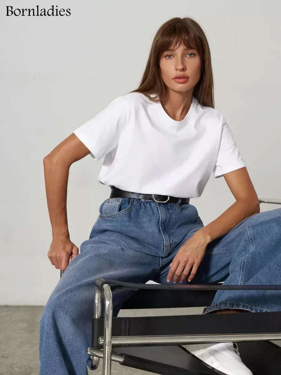 Women’s Loose Fit 100% Cotton T-Shirt – Casual Short Sleeve Basic Top-Navy Blue / S