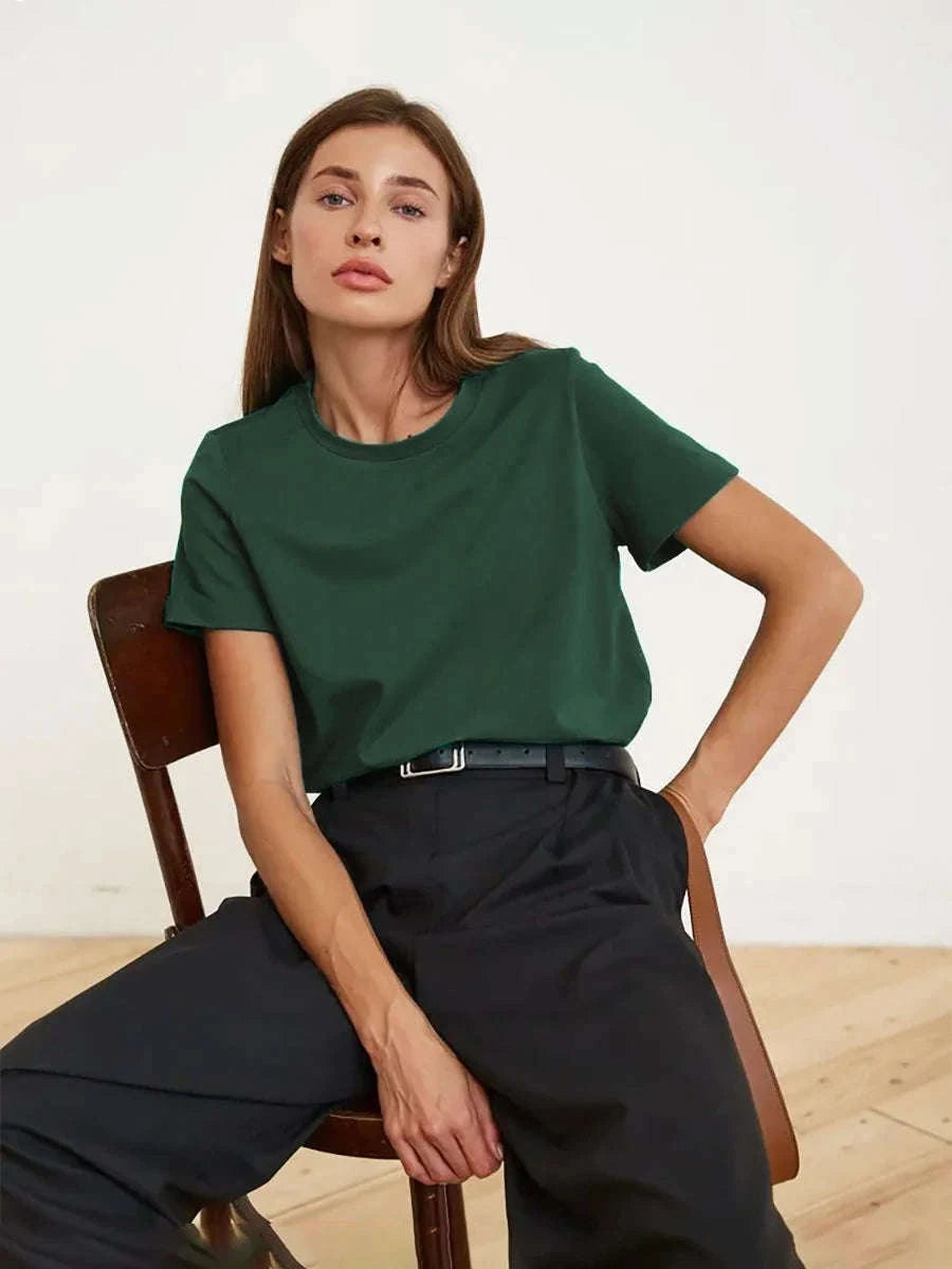 Women’s Loose Fit 100% Cotton T-Shirt – Casual Short Sleeve Basic Top-Navy Blue / S