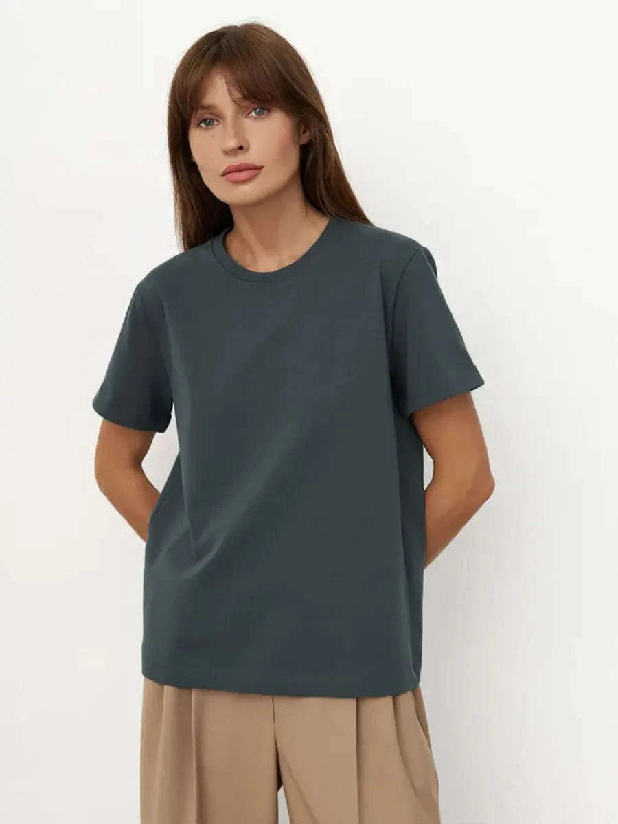 Women’s Loose Fit 100% Cotton T-Shirt – Casual Short Sleeve Basic Top-Navy Blue / S
