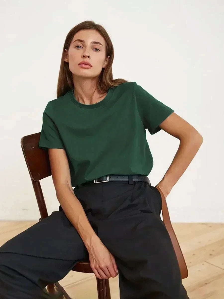 Women’s Loose Fit 100% Cotton T-Shirt – Casual Short Sleeve Basic Top-Navy Blue / S