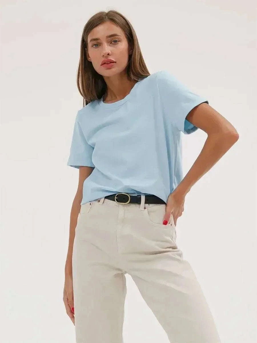 Women’s Loose Fit 100% Cotton T-Shirt – Casual Short Sleeve Basic Top-Navy Blue / S