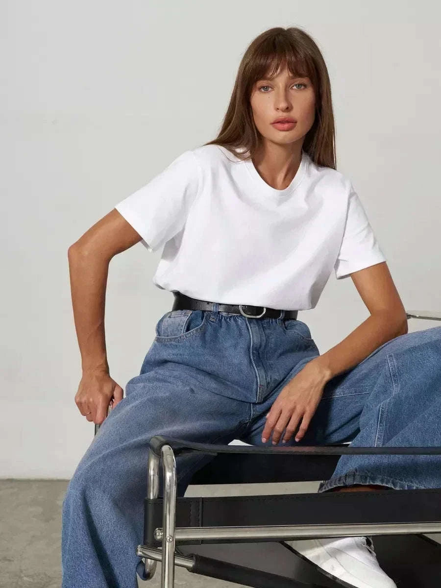 Women’s Loose Fit 100% Cotton T-Shirt – Casual Short Sleeve Basic Top-Navy Blue / S