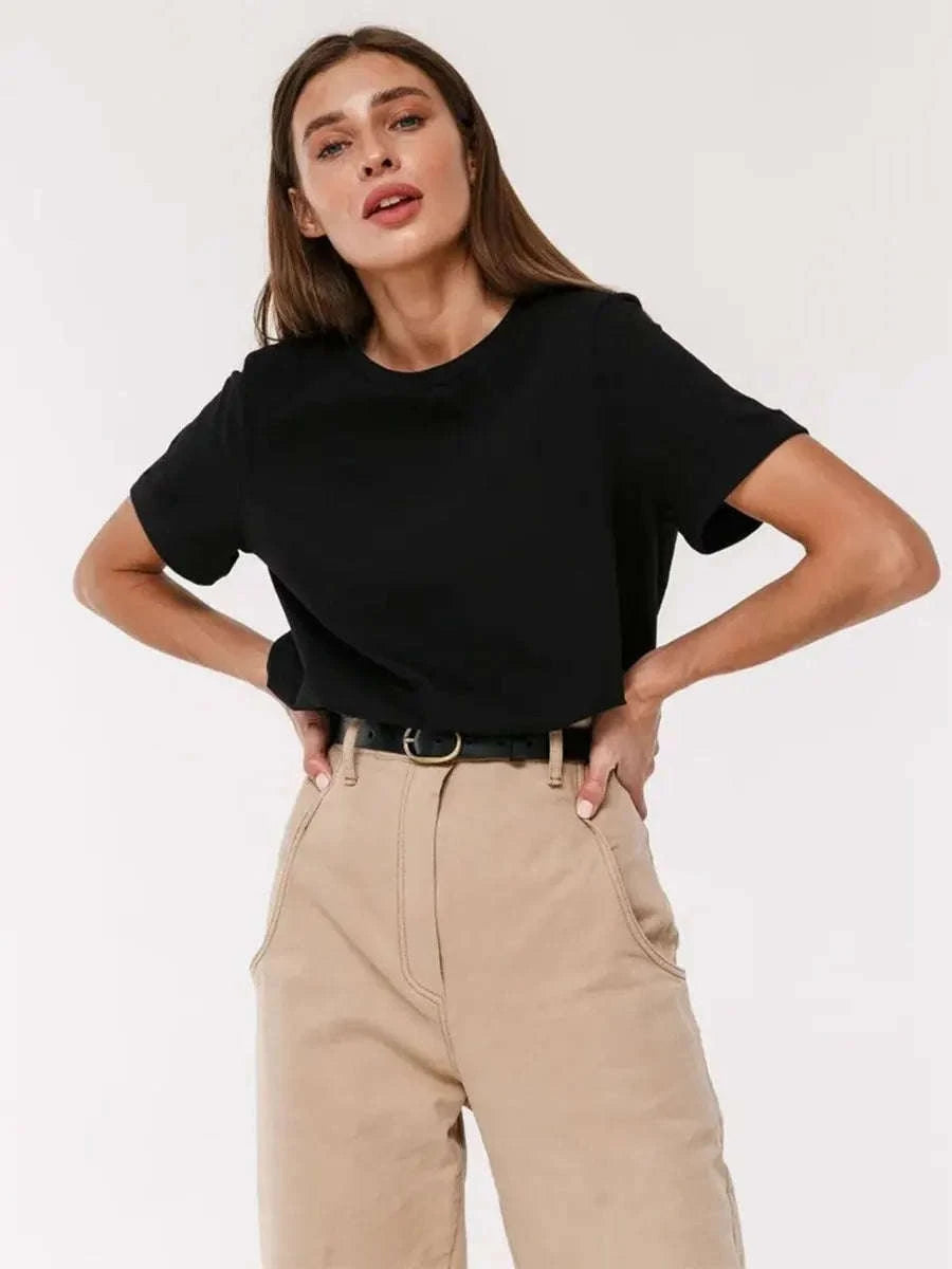 Women’s Loose Fit 100% Cotton T-Shirt – Casual Short Sleeve Basic Top-Navy Blue / S