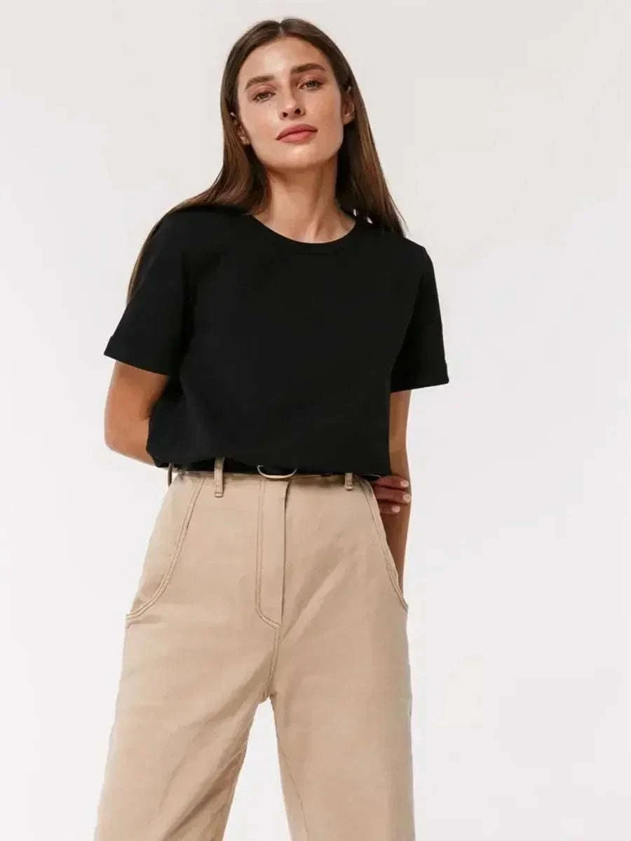 Women’s Loose Fit 100% Cotton T-Shirt – Casual Short Sleeve Basic Top-Navy Blue / S