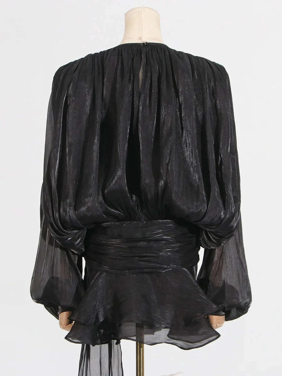 Women's Loose Lace-Up Patchwork Dress-APRICOT / XL