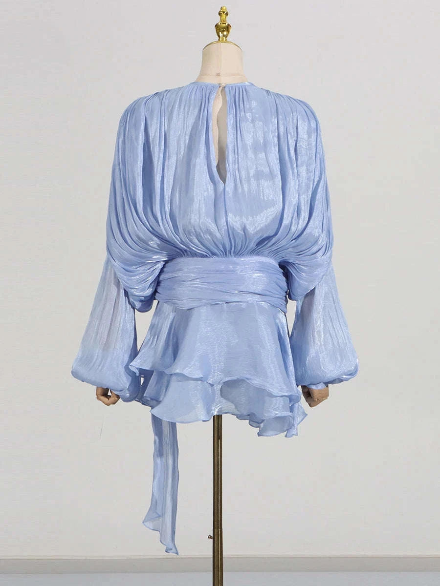 Women's Loose Lace-Up Patchwork Dress-APRICOT / XL