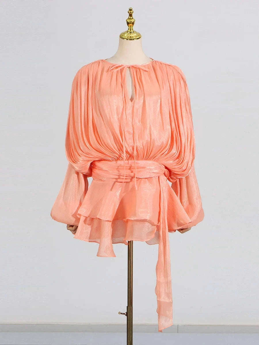 Women's Loose Lace-Up Patchwork Dress for Easy, Feminine Style-APRICOT / XL