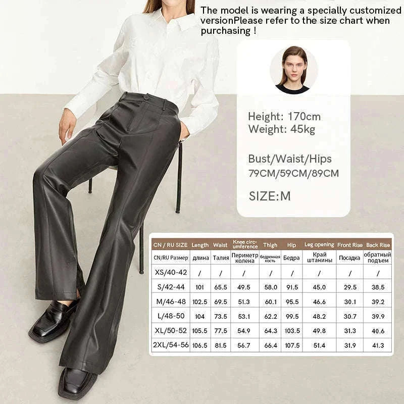Women's Loose PU Leather Straight Leg Pants with Side Slit Floor Length-Camel Pants / S