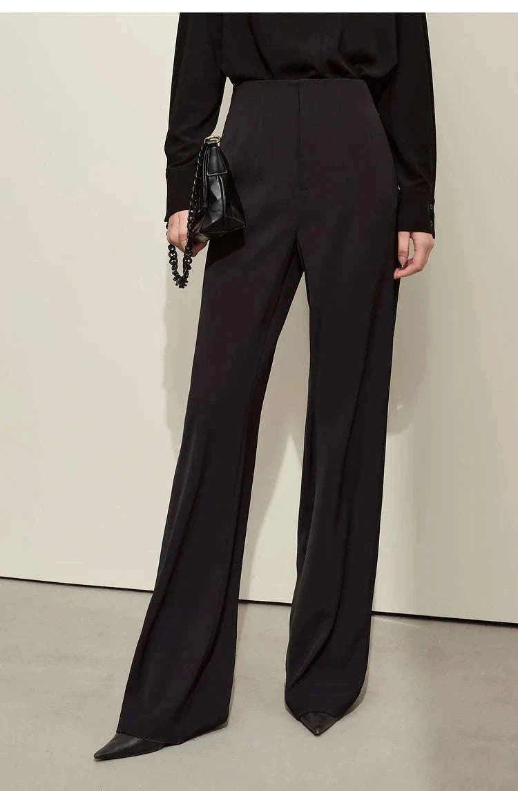 Women’s Loose V-Neck Blazer and Wide Leg Pants Suit Set-Black pants / XL