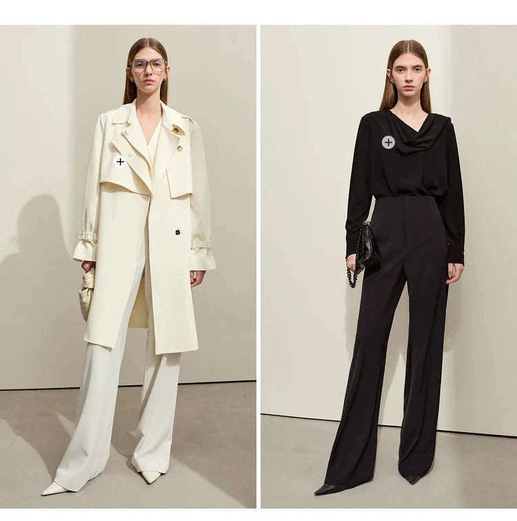 Women’s Loose V-Neck Blazer and Wide Leg Pants Suit Set-Black pants / XL
