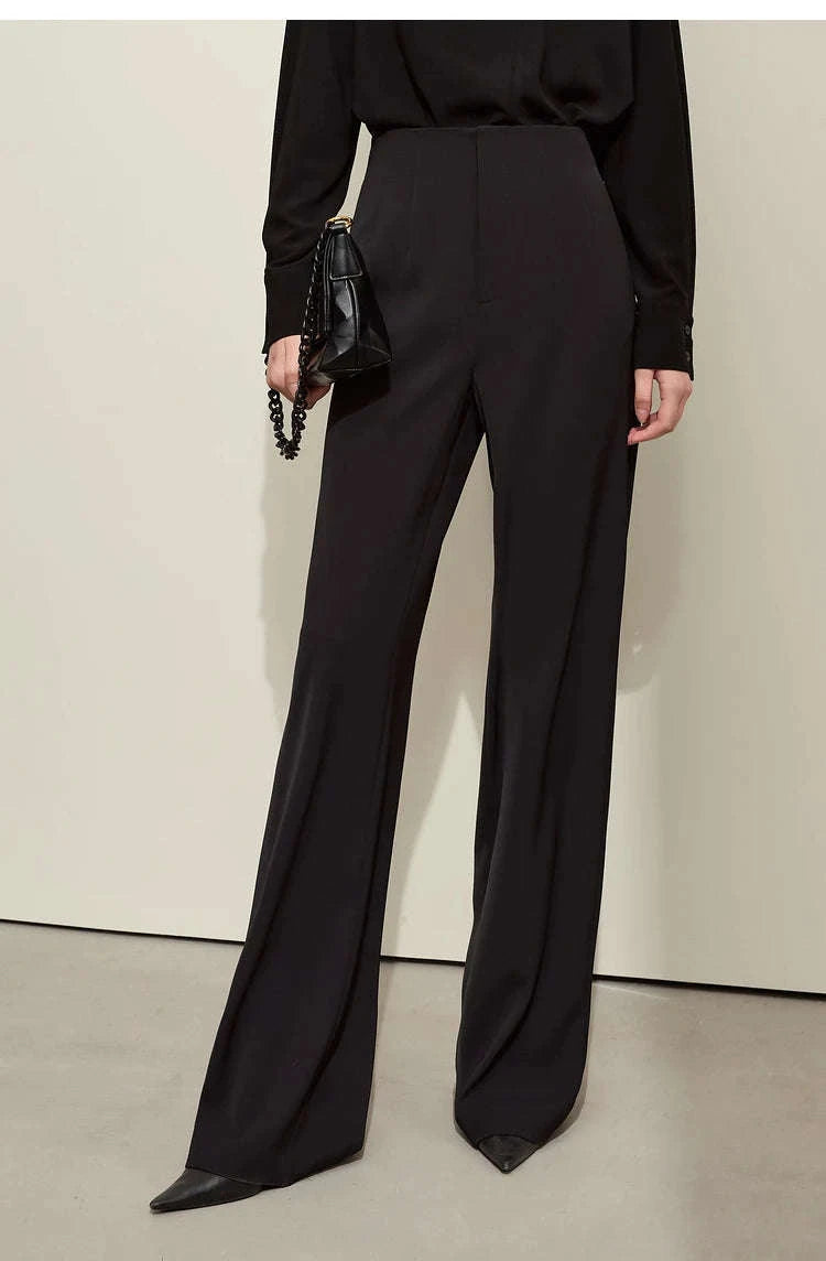 Women’s Loose V-Neck Blazer and Wide Leg Pants Suit Set-Black pants / XL
