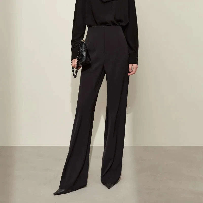 Women’s Loose V-Neck Blazer and Wide Leg Pants Suit Set-Black pants / XL