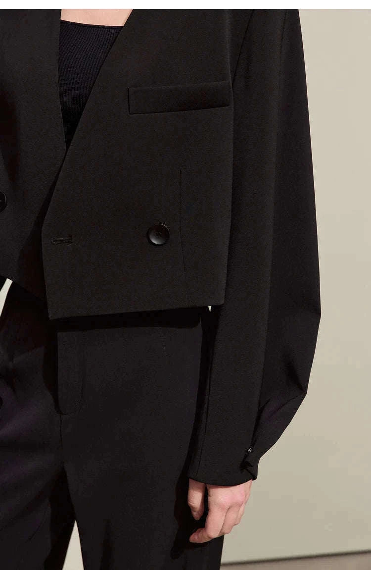 Women’s Loose V-Neck Blazer and Wide Leg Pants Suit Set-Black pants / XL
