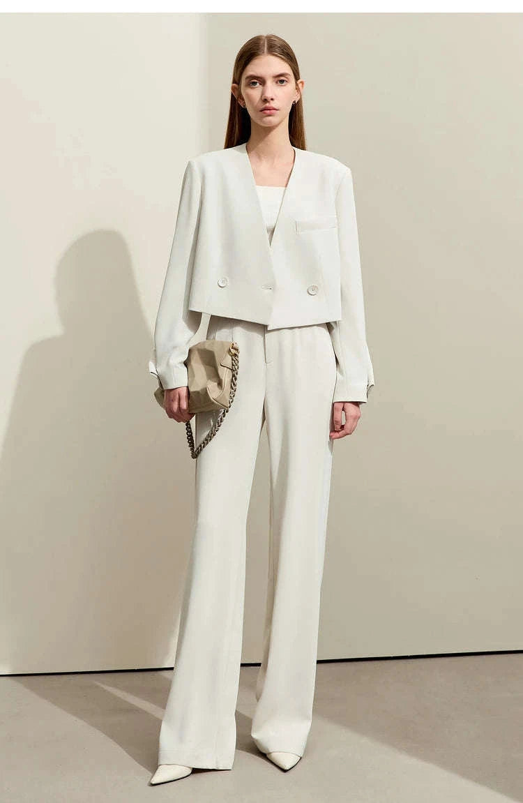 Women’s Loose V-Neck Blazer and Wide Leg Pants Suit Set-Black pants / XL
