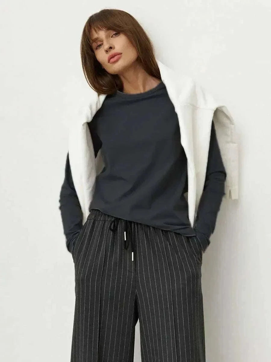 Women's Oversized Cotton Long Sleeve T-Shirt Loose Fit Casual Top-Light Grey / S