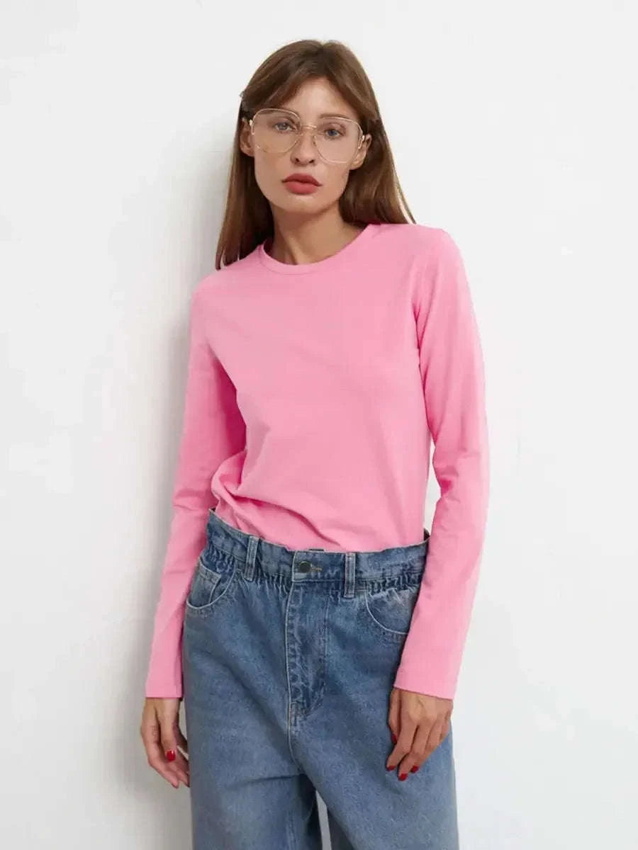 Women's Oversized Cotton Long Sleeve T-Shirt Loose Fit Casual Top-Light Grey / S