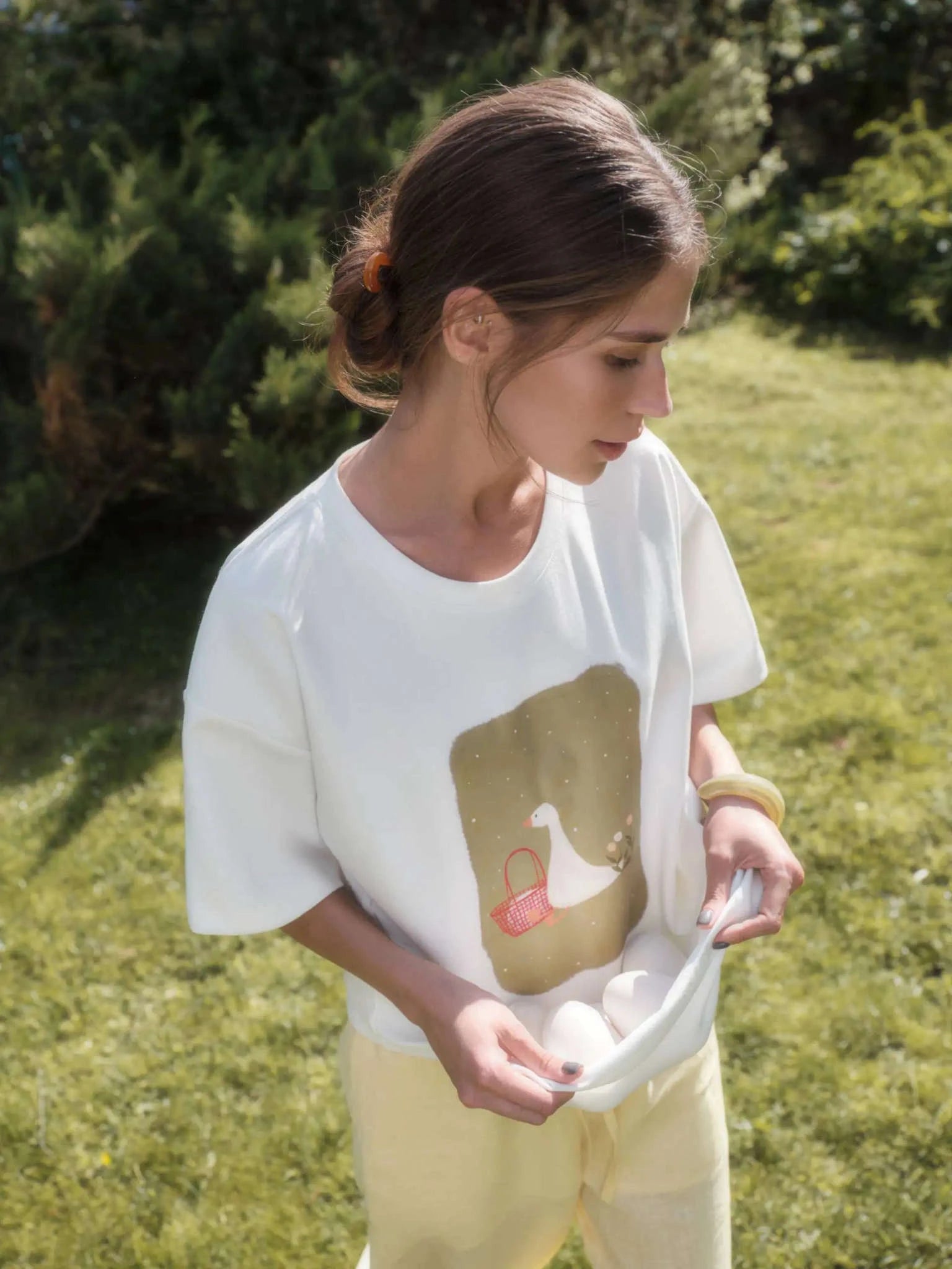 Women's Oversized Geometric Print Cotton T-Shirt Casual Loose Fit-White / M