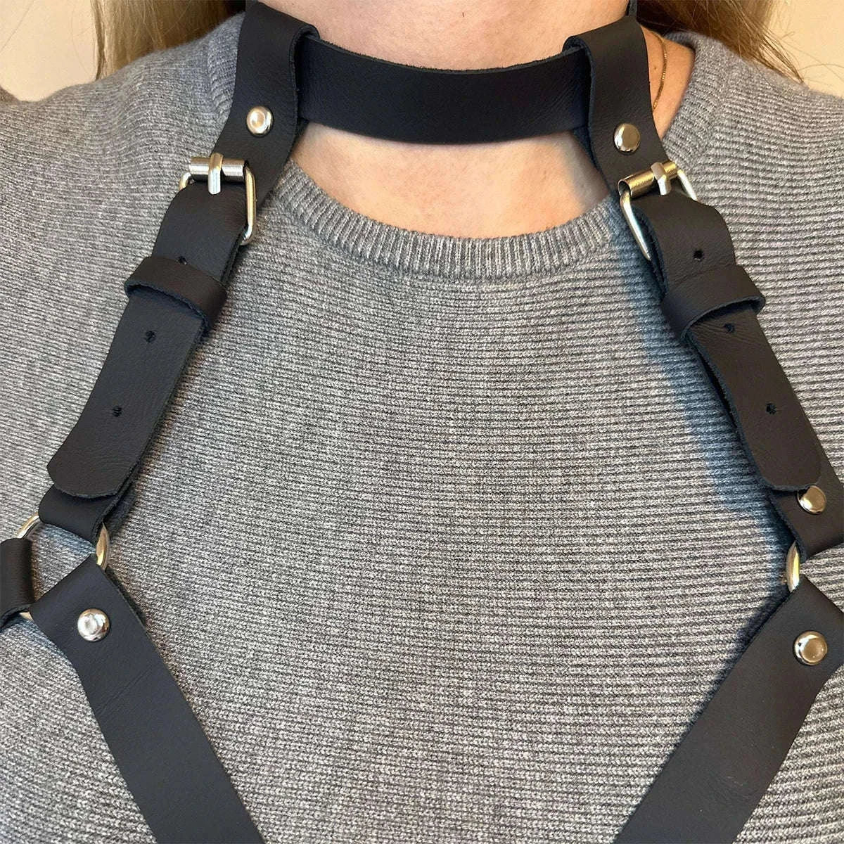 Women’s PU Leather Body Harness for Bold Layered Outfits-waist belt