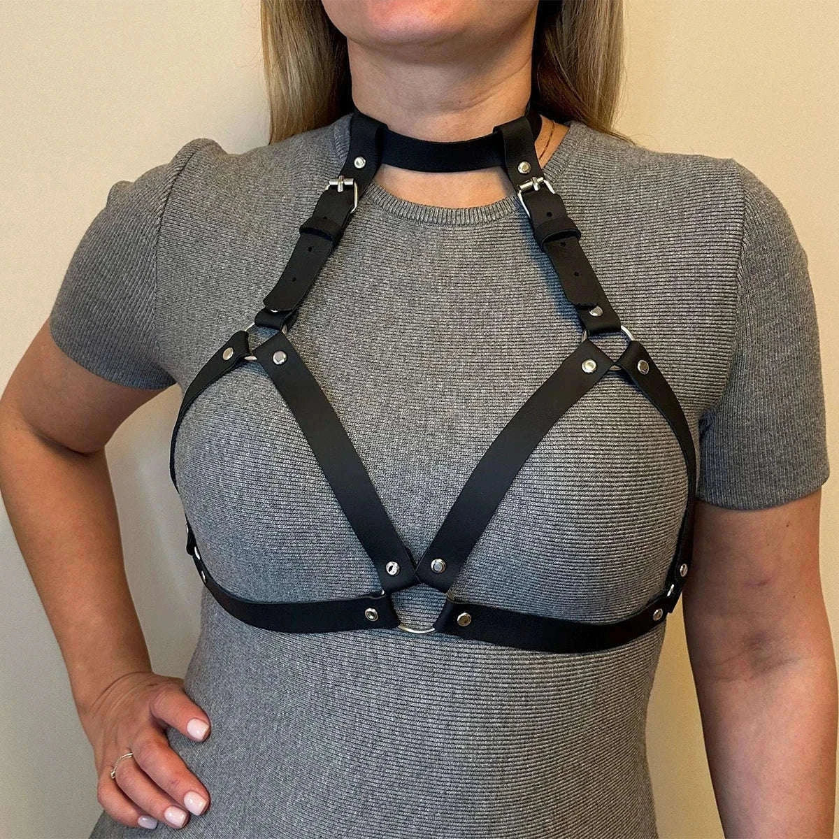 Women’s PU Leather Body Harness for Bold Layered Outfits-waist belt