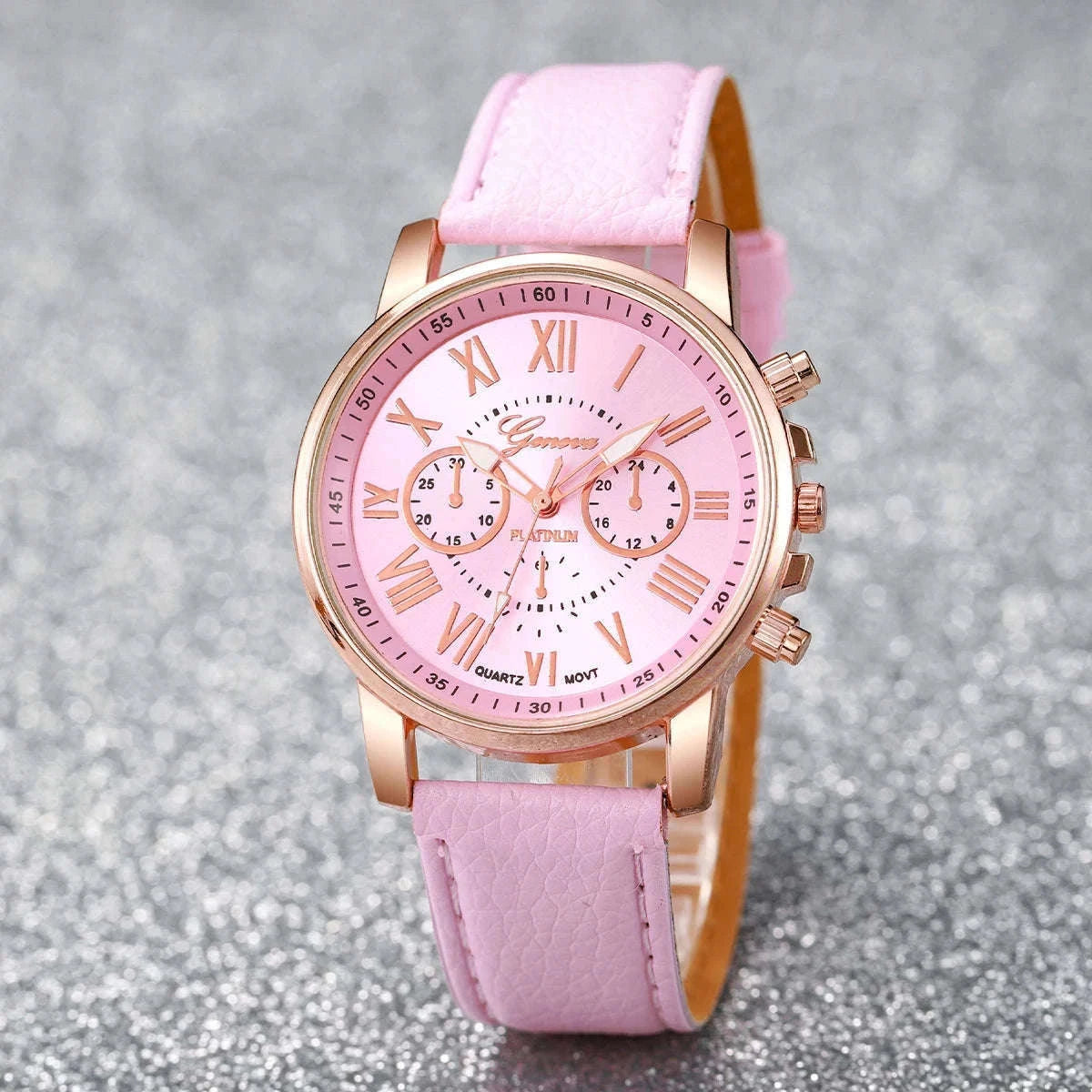 Women's Quartz Watch Set with Leather Band and Heart Jewelry-G Without Box