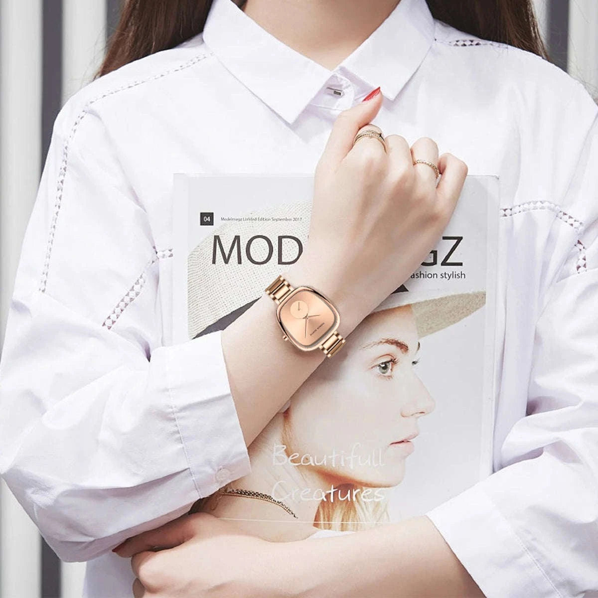 Women's Quartz Wristwatch in Rose Gold Oval Barrel Design-1251B-WFF-TZ / United States