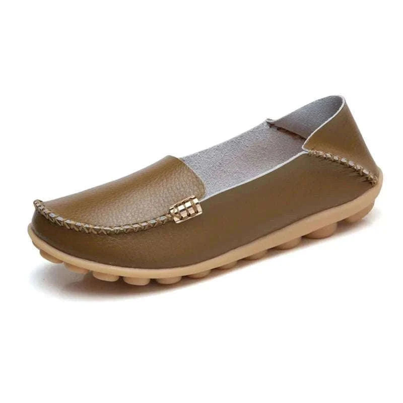Women’s Retro Moccasin Slip-On Flats for Everyday Comfort-Beige / 36