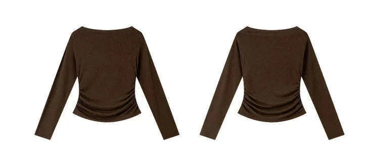 Women’s Slim Fit Slash Neck Long Sleeve Stretch Knit Top-Gray Striped tee / S